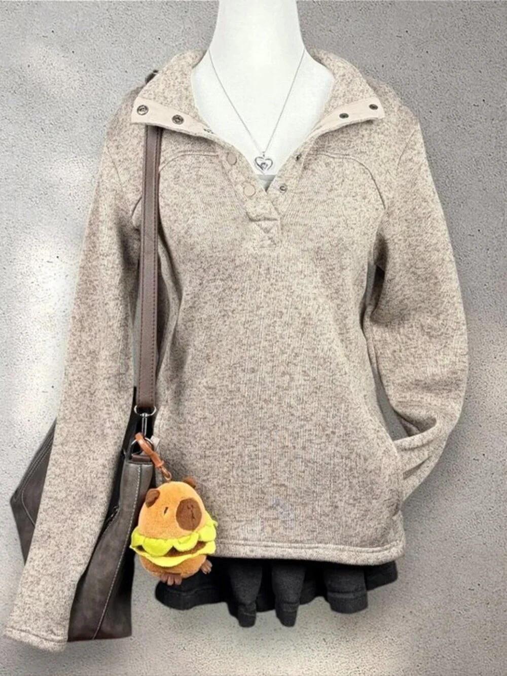 Magellan Fleece Snap Pullover Women's S Beige Outdoor Boyfriend Eclectic Minimal